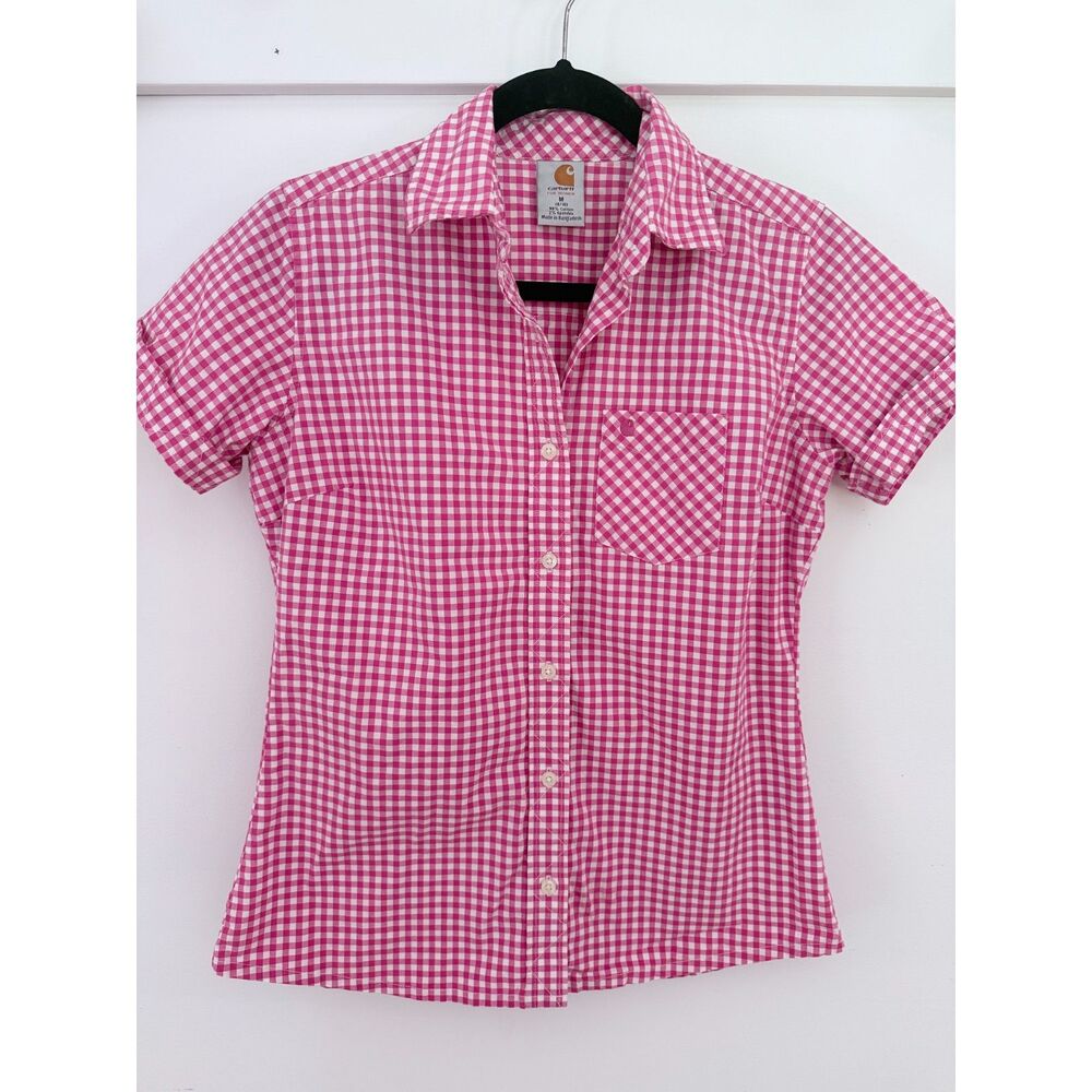 Carhartt Women’s 100% Cotton Pink Gingham Button Down Shirt Size Medium